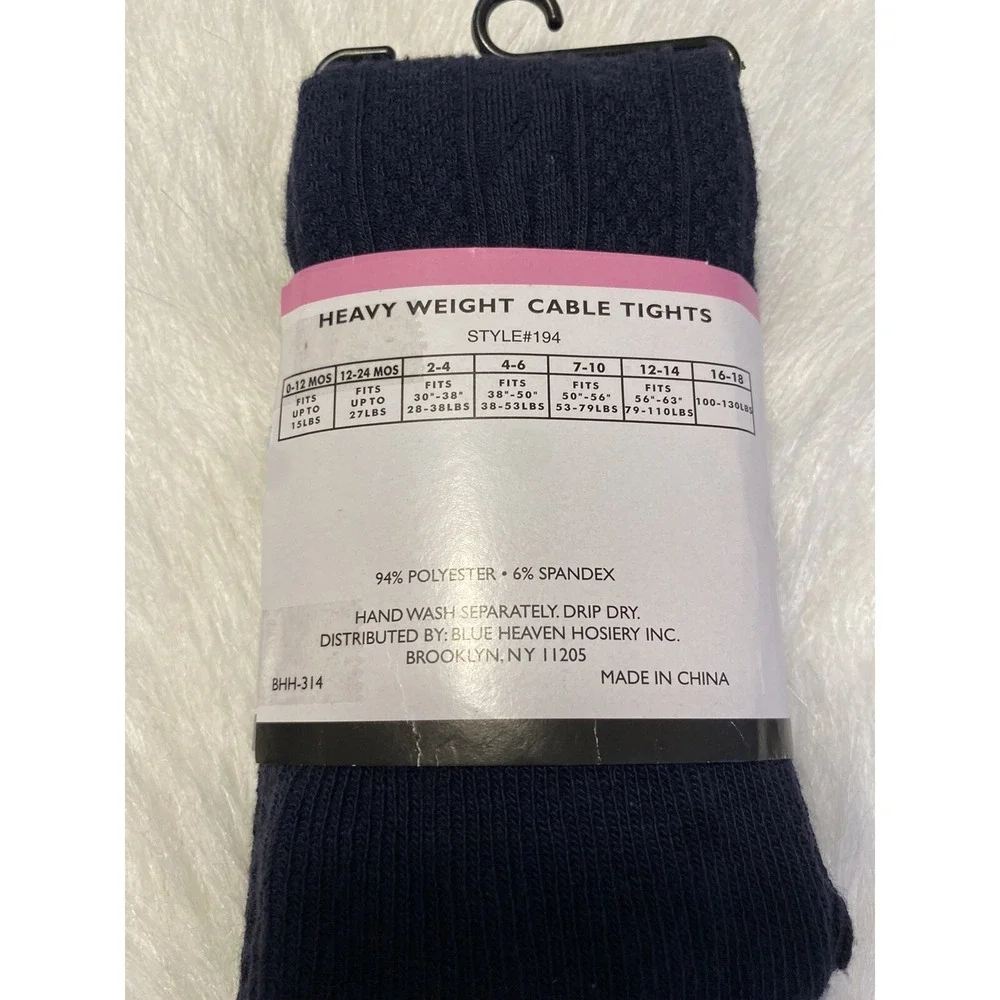 Blue Heaven Heavy Weight Cable‎ Tights Girls Size 7-10 Blue Color Footed
